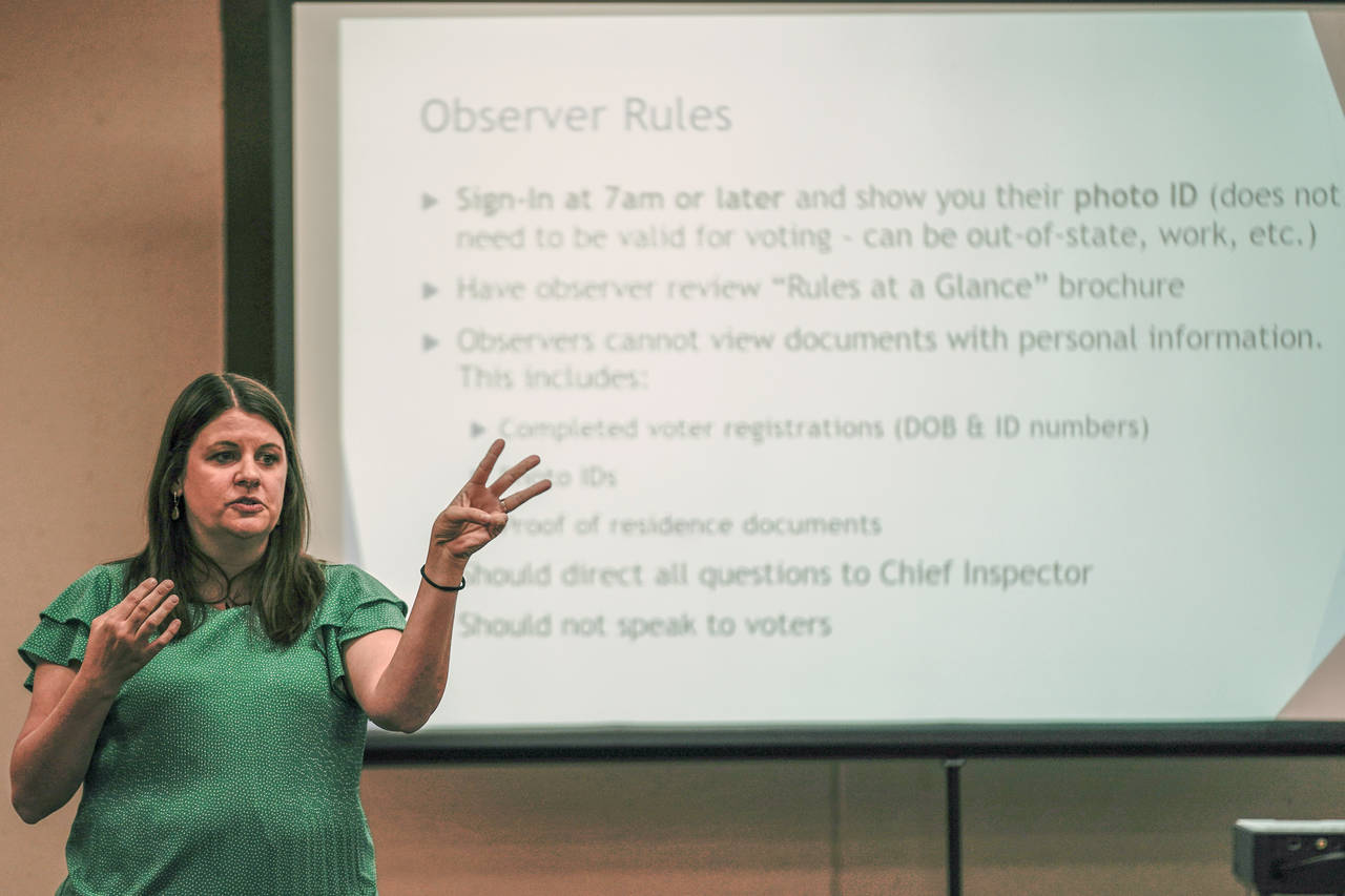 Claire Woodall-Vogg, executive director of the City of Milwaukee Election Commission, teaches a cla...