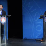 
              Utah Republican Sen. Mike Lee, left, and his independent challenger Evan McMullin face off during a televised debate Monday, Oct. 17, 2022, in Orem, Utah, three weeks before Election Day.  (AP Photo/Rick Bowmer)
            