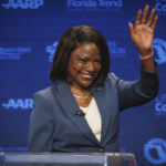 
              U.S. Rep. Val Demings, D-Fla., waves to the audience after her televised debate with U.S. Sen. Marco Rubio, R-Fla., at Duncan Theater on the campus of Palm Beach State College in Palm Beach County, Fla., Tuesday, Oct. 18, 2022. (Thomas Cordy/The Palm Beach Post via AP, Pool)
            