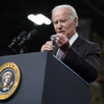 
              FILE - President Joe Biden looks at a cough drop as he speaks at an IBM facility in Poughkeepsie, N.Y., on Oct. 6, 2022. Whenever the president travels, a special bullet-resistant lectern called the “blue goose,” or its smaller cousin “the falcon,” is in tow. Lately,  Biden is rendering them all but obsolete as he increasingly reaches for a hand-held microphone instead.  Those who know him best say the mic swap makes Biden a much more natural speaker. (AP Photo/Andrew Harnik, File)
            