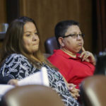 
              Eileen and Mireya Rodriguez-Del Rio listen closely during a hearing in 2018. A California judge has ruled in favor of a bakery owner who refused to make wedding cakes for same-sex couple Eileen and Mireya Rodriguez-Del Rio because it violated her Christian beliefs. The couple said they expect an appeal. (Henry A. Barrios/The Bakersfield Californian via AP, File)
            