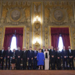 
              FILE - Ministers of the new Italian government pose for the official photo during a swearing-in ceremony at the Quirinale Presidential Palace, in Rome, Thursday, Sept. 5, 2019. Forming a new government in Italy involves time and decades-old rituals, so although far-right leader Giorgia Meloni emerged as the clear winner in elections last month, the process of getting a new ruling coalition up and running will take time, maybe weeks. (AP Photo/Andrew Medichini, File)
            
