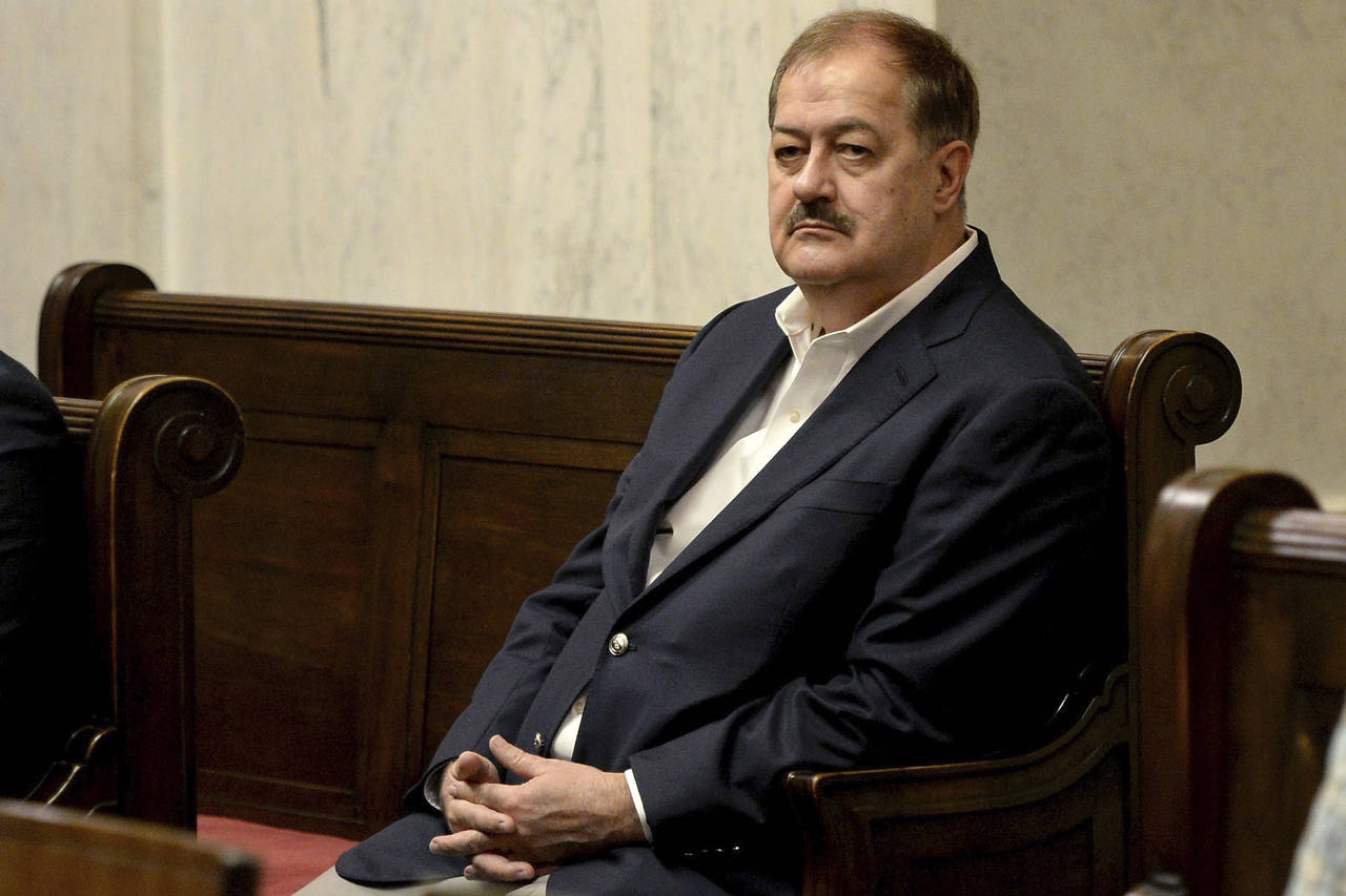 FILE - Don Blankenship listens to arguments in the West Virginia Supreme Court n Charleston, W.Va.,...