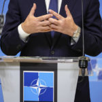 
              NATO Secretary-General Jens Stoltenberg meets the media during a press conference at the NATO headquarters in Brussels, Belgium Tuesday, Oct. 11, 2022. (AP Photo/Olivier Matthys)
            