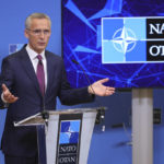 
              NATO Secretary General Jens Stoltenberg speaks during a media conference after a meeting of NATO defense ministers at NATO headquarters in Brussels, Thursday, Oct. 13, 2022. NATO Defence Ministers are meeting in Brussels Thursday as the military alliance presses ahead with plans to hold a nuclear exercise next week as concerns deepen over President Vladimir Putin's insistence that he will use any means necessary to defend Russian territory. (AP Photo/Olivier Matthys)
            