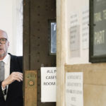 
              Film director Paul Haggis exits the courtroom for a lunch break, Wednesday, Oct. 19, 2022, in New York. Jurors are getting their first look at a lawsuit that pits Oscar-winning moviemaker Haggis against a publicist who alleges that he raped her. He says their 2013 encounter was consensual. (AP Photo/Julia Nikhinson)
            