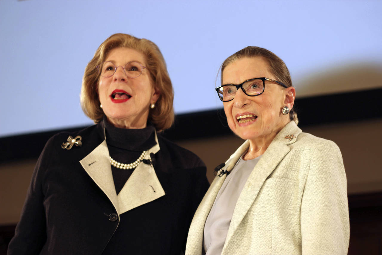 FILE - NPR's Nina Totenberg, left, and U.S. Supreme Court Justice Ruth Bader Ginsburg appear during...