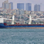 
              The cargo ship Laodicea sails through the Bosphorus Strait in Istanbul, Turkey, on July 7, 2022. An Associated Press investigation shows the ship, owned by the Syrian government, is part of an extensive Russian-run smuggling operation that has been hauling stolen Ukrainian grain from ports in occupied Crimea to customers in the Middle East. (AP Photo/Yoruk Isik)
            