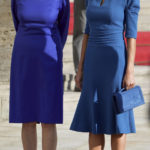 
              The wife of Germany's President Elke Buedenbender, left, and Spain's Queen Letizia, right, talk during a military welcome ceremony at the Bellevue Palace in Berlin, Germany, Monday, Oct. 17, 2022. (AP Photo/Michael Sohn)
            