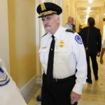 
              FILE - U.S. Capitol Police Chief J. Thomas Manger walks outside the room where the House select committee investigating the Jan. 6 attack on the U.S. Capitol will hold a hearing on June 9, 2022, in Washington. Paul Pelosi, the husband of House Speaker Nancy Pelosi, was attacked and severely beaten by an assailant with a hammer who broke into their San Francisco home early Friday, Oct. 28. Manger said in a weekend memo to lawmakers that the attack “is a somber reminder of the threats elected officials and families face in 2022.” (AP Photo/Andrew Harnik, File)
            