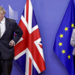 
              FILE - European Commission President Ursula von der Leyen, right, welcomes British Prime Minister Boris Johnson prior to a meeting at EU headquarters in Brussels, Dec. 9, 2020. After an acrimonious divorce and years of bickering, Britain’s government looks like it wants to make up with the European Union. European politicians and diplomats have noticed a marked softening of tone since Prime Minister Liz Truss took over from Boris Johnson as U.K. leader a month ago. (Olivier Hoslet, Pool via AP, file)
            