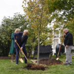 
              President Joe Biden, first lady Jill Biden and Dale Haney, the chief White House groundskeeper, right, participate in a tree planting ceremony on the South Lawn of the White House, Monday, Oct. 24, 2022, in Washington. As of this month, Haney has tended the lawns and gardens of the White House for 50 years. (AP Photo/Evan Vucci)
            