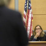 
              Superior Court Judge Barbara Bellis listens to attorney Norm Pattis during the Alex Jones Sandy Hook defamation damages trial in Waterbury, Conn., on Wednesday, Oct. 5, 2022. (H John Voorhees III/Hearst Connecticut Media via AP, Pool)
            