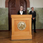 
              Berit Reiss-Andersen, head of the Nobel Committee, announces the winner of this year's Peace Prize at the Nobel Institute in Oslo, Norway, Friday, Oct. 7, 2022. This year's Nobel Peace Prize has been awarded to jailed Belarus rights activist Ales Bialiatski, the Russian group Memorial and the Ukrainian organization Center for Civil Liberties. (Heiko Junge/NTB Scanpix via AP)
            