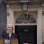 
              Britain's Prime Minister Liz Truss addresses the media in Downing Street in London, Thursday, Oct. 20, 2022. Truss says she resigns as leader of UK Conservative Party. (AP Photo/Alberto Pezzali)
            