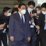 
              Japan's former Health Minister Shigeyuki Goto, center, arrives at the prime minister's office in Tokyo Tuesday, Oct. 25, 2022. Japan’s Economy Minister Daishiro Yamagiwa submitted his resignation Monday over ties to the Unification Church after facing mounting criticism in a widening controversy involving dozens of governing party lawmakers. Prime Minister Fumio Kishida said on Tuesday he appointed Goto to replace as the economy minister. (Kyodo News via AP)
            