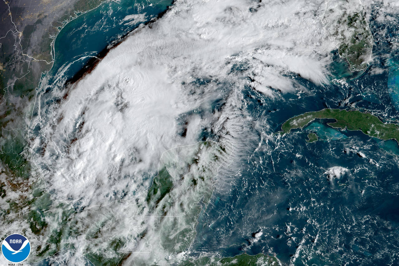 This satellite image taken at 9:30am ET and provided by NOAA shows Tropical Storm Karl in the Gulf ...