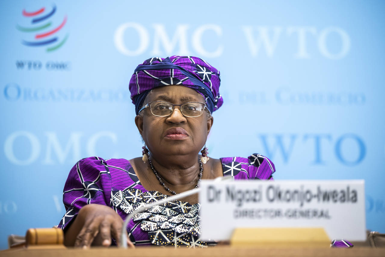 Nigeria's Ngozi Okonjo-Iweala, Director General of the World Trade Organisation, WTO, speaks to the...