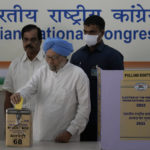 
              Former Indian prime minister Manmohan Singh casts his vote for congress party president elections, in New Delhi, Monday, Oct. 17, 2022. India’s main opposition Congress party voted to elect a new president Monday, with members of its dominant Nehru-Gandhi dynasty staying out of the race. (AP Photo/Manish Swarup)
            