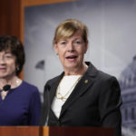 
              Sen. Tammy Baldwin, D-Wis., joined at left by Sen. Susan Collins, R-Maine, speaks to reporters following Senate passage of the Respect for Marriage Act, at the Capitol in Washington, Tuesday, Nov. 29, 2022. (AP Photo/J. Scott Applewhite)
            