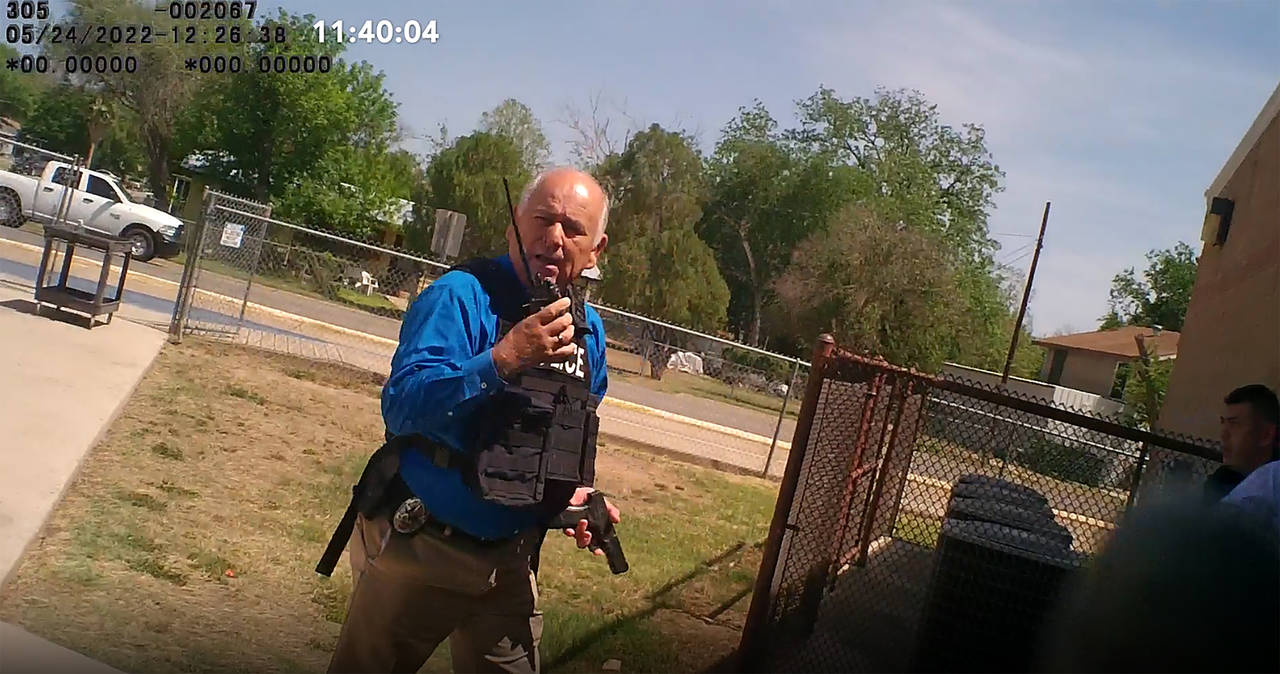 This image from video released by the City of Uvalde, Texas shows city police Lt. Mariano Pargas re...