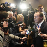 
              Utah Republican Sen. Mike Lee speaks to reporters during an election-night party Tuesday, Nov. 8, 2022, in Salt Lake City. (AP Photo/Rick Bowmer)
            