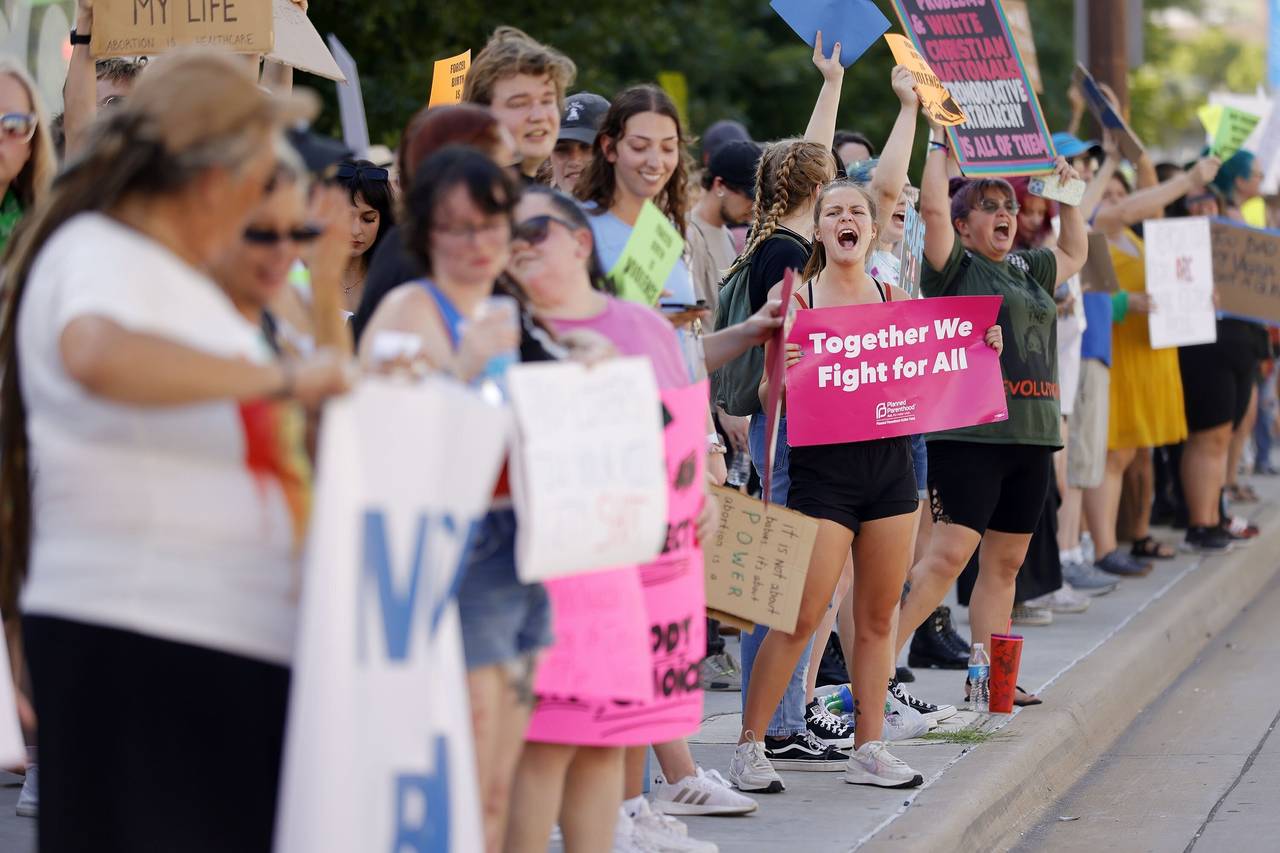 FILE - Protesters rally against the Supreme Court overturning Roe v. Wade on June 24, 2022, in Tuls...