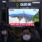 
              A TV screen showing a news program reporting about North Korea's missile launch with file footage, is seen at the Seoul Railway Station in Seoul, South Korea, Saturday, Nov. 5, 2022. North Korea added to its recent barrage of weapons demonstrations by launching four ballistic missiles into the sea on Saturday, as the United States sent two supersonic bombers streaking over South Korea in a dueling display of military might that underscored rising tensions in the region. (AP Photo/Ahn Young-joon)
            