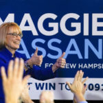
              Sen. Maggie Hassan, D-N.H., gives two thumbs up to supporters during an election night campaign event Tuesday, Nov. 8, 2022, in Manchester, N.H. (AP Photo/Charles Krupa)
            
