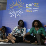 
              Attendees talk during the COP27 U.N. Climate Summit, Monday, Nov. 7, 2022, in Sharm el-Sheikh, Egypt. (AP Photo/Peter Dejong)
            