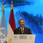 
              Kausea Natano, prime minister of Tuvalu, speaks at the COP27 U.N. Climate Summit, Tuesday, Nov. 8, 2022, in Sharm el-Sheikh, Egypt. (AP Photo/Peter Dejong)
            