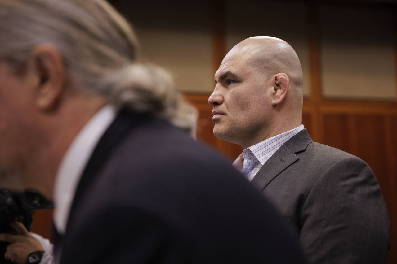 Cain Velasquez, right, appears for his arraignment with attorney Edward Sousa, who appeared with hi...