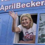 
              FILE - Republican April Becker campaigns for the Nevada state senate from a converted ice cream truck on Thursday, Oct. 15, 2020, in Las Vegas. Becker is running for Nevada's 3rd Congressional District in the Nov. 8, 2022 election. (AP Photo/John Locher, File)
            