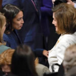 
              House Speaker Nancy Pelosi of Calif., talks with Rep. Alexandria Ocasio-Cortez, D-N.Y., after Pelosi spoke on the House floor at the Capitol in Washington Thursday, Nov. 17, 2022. (AP Photo/Carolyn Kaster)
            