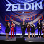 
              Republican gubernatorial candidate Lee Zeldin is joined by family and his running mate, Alison Esposito, third right, as he addresses supporters at his election night party, just after midnight on Wednesday, Nov. 9, 2022, in New York. (AP Photo/Jason DeCrow)
            