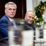 
              House Minority Leader Kevin McCarthy of Calif., left, and Senate Majority Leader Sen. Chuck Schumer of N.Y., right, attend a meeting with President Joe Biden and congressional leaders to discuss legislative priorities for the rest of the year, Tuesday, Nov. 29, 2020, in the Roosevelt Room of the White House in Washington. (AP Photo/Andrew Harnik)
            