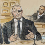 
              FILE - This artist sketch depicts the trial of Oath Keepers leader Stewart Rhodes, left, as he testifies before U.S. District Judge Amit Mehta on charges of seditious conspiracy in the Jan. 6, 2021, attack on the U.S. Capitol, in Washington, Nov. 7, 2022.  Jury deliberations are expected to begin soon. (Dana Verkouteren via A, File)
            
