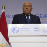 
              Sameh Shoukry, president of the COP27 climate summit, speaks at the summit, Saturday, Nov. 19, 2022, in Sharm el-Sheikh, Egypt. (AP Photo/Peter Dejong)
            