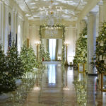 
              Cross Hall of the White House is decorated for the holiday season during a press preview of holiday decorations at the White House, Monday, Nov. 28, 2022, in Washington. (AP Photo/Patrick Semansky)
            