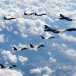 
              FILE - In this photo provided by South Korea Defense Ministry, U.S. Air Force B-1B bombers, F-35B stealth fighter jets and South Korean F-15K fighter jets fly over the Korean Peninsula during joint drills on Sept. 18, 2017. The United States will fly a supersonic bomber over ally South Korea as part of a massive combined aerial exercise involving hundreds of warplanes, in a show of force meant to intimidate North Korea over its barrage of ballistic missile tests this week that has escalated tensions in the region. (South Korea Defense Ministry via AP, File)
            