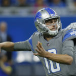 
              Detroit Lions quarterback Jared Goff throws during the first half of an NFL football game against the Buffalo Bills, Thursday, Nov. 24, 2022, in Detroit. (AP Photo/Duane Burleson)
            