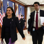 
              Rep. Elise Stefanik, R-N.Y., left, walks to a House Republican leadership meeting, Tuesday, Nov. 15, 2022, on Capitol Hill in Washington. (AP Photo/Patrick Semansky)
            