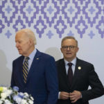 
              U.S. President Joe Biden, left, walks with Australian Prime Minister Anthony Albanese into a meeting during the Association of Southeast Asian Nations (ASEAN) summit, Sunday, Nov. 13, 2022, in Phnom Penh, Cambodia. (AP Photo/Alex Brandon)
            