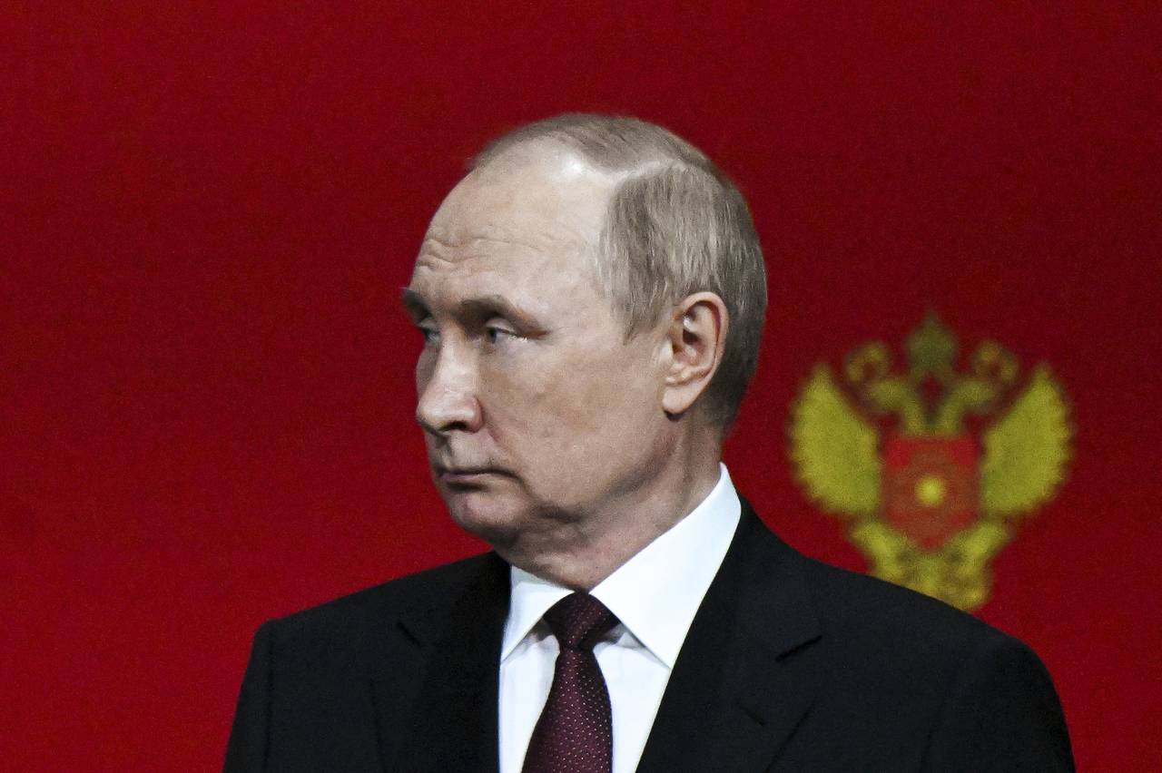 FILE - Russian President Vladimir Putin delivers his speech at a ceremony to mark the 75th annivers...