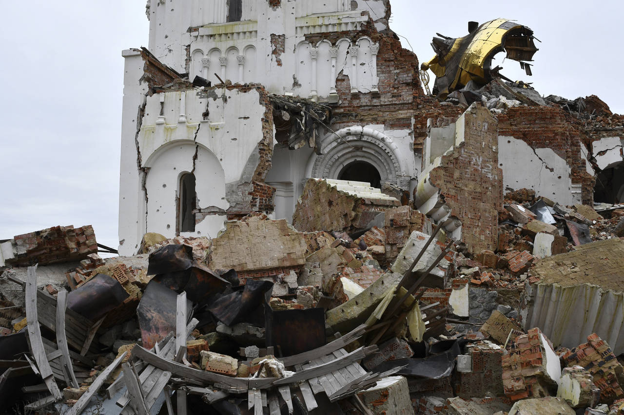 A view of the St. George's Skete, damaged by fighting, in the village of Dolyna, Donetsk region, Uk...