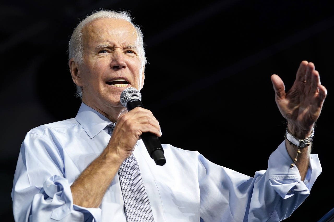 FILE - President Joe Biden speaks at a campaign event at Bowie State University in Bowie, Md., Nov....