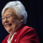 
              FILE - Alabama Republican Gov. Kay Ivey is shown in this file photograph celebrating her primary victory in Montgomery, Ala., on Tuesday May 24, 2022. Ivey faces Democratic challenger Yolanda Flowers and one other candidate in her reelection bid on Tuesday, Nov. 8, 2022. (Mickey Welsh/The Montgomery Advertiser via AP, File)
            