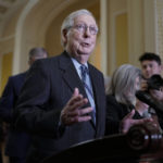 
              Senate Republican Leader Mitch McConnell, R-Ky., speaks to reporters following a lengthy closed-door meeting about the consequences of the GOP performance in the midterm election, at the Capitol in Washington, Tuesday, Nov. 15, 2022. (AP Photo/J. Scott Applewhite)
            