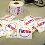 
              "I Voted" stickers are ready to be distributed to each person who filled out their ballot, Tuesday, Nov. 8, 2022, at a Brandon, Miss., precinct. (AP Photo/Rogelio V. Solis)
            