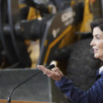 
              Gov. Kathy Hochul speaks during a briefing on preparations for the impending snowstorm that is expected to dump several feet of snow on the Western New York area beginning tonight at the New York State Thruway's Walden Garage in Cheektowaga, N.Y. on Thursday, Nov. 17, 2022. (Derek Gee/The Buffalo News via AP)
            